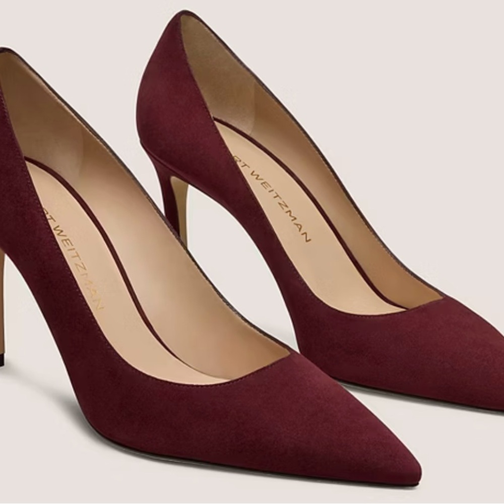 Stuart Weitzman Suede 85mm Power Pumps in Burgundy Suede (US 10)